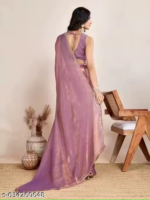 Elegant Mauve Pink Shimmer Saree with Golden Border