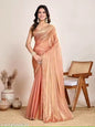 Elegant Peach Pink Shimmer Saree with Golden Border