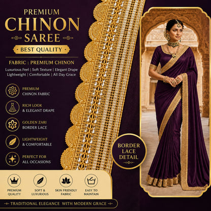 Royal Wine Purple Saree with Golden Border
