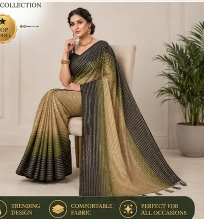 Elegant Olive Green & Black Designer Saree