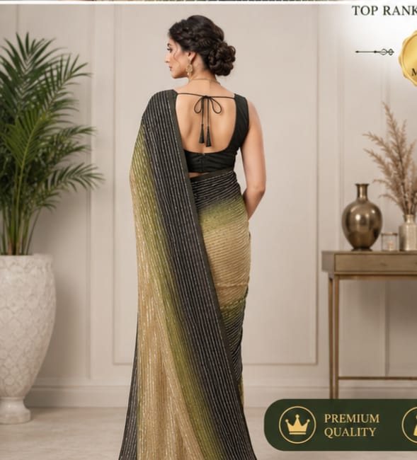 Elegant Olive Green & Black Designer Saree