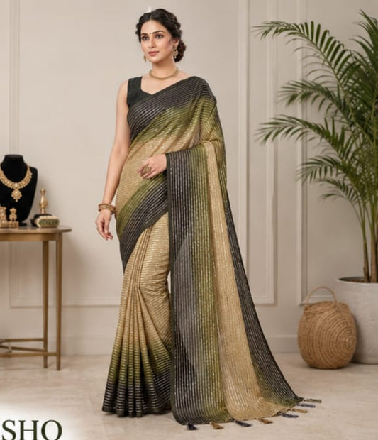 Elegant Olive Green & Black Designer Saree