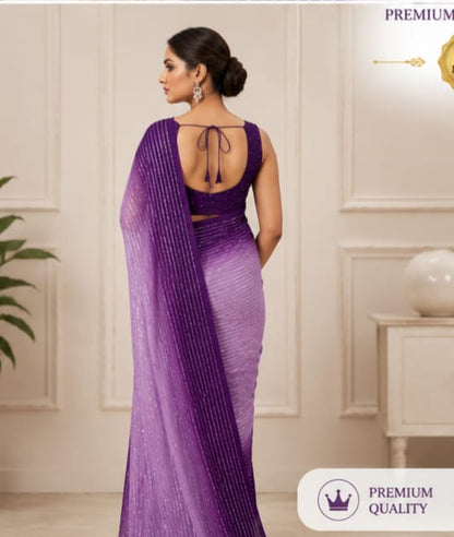 Elegant Purple Designer Saree with Silver Stripes