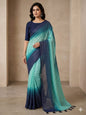 Elegant Blue & Teal Striped Designer Saree