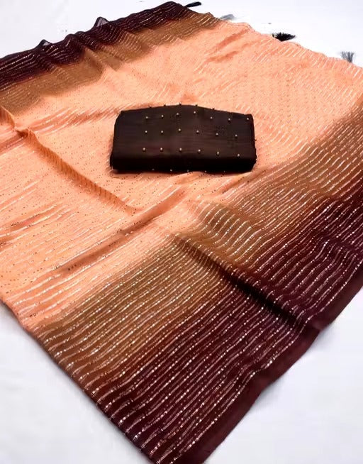 Peach & Burgundy Ombre Designer Saree