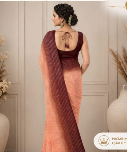 Peach & Burgundy Ombre Designer Saree