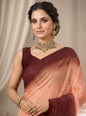 Peach & Burgundy Ombre Designer Saree
