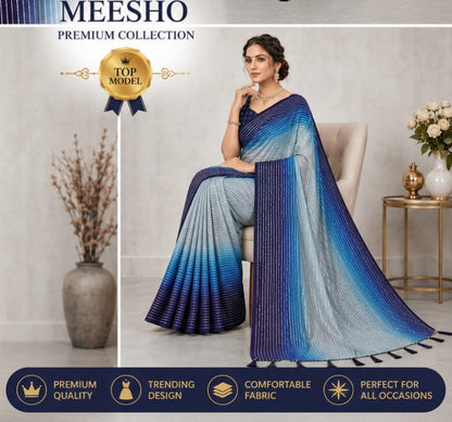 Aqua Blue & Navy Ombre Designer Saree