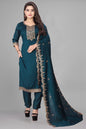 Elegant Teal Embroidered Silk Suit Set with Designer Dupatta