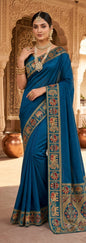Royal Blue Handloom Saree with Traditional Embroidered Border