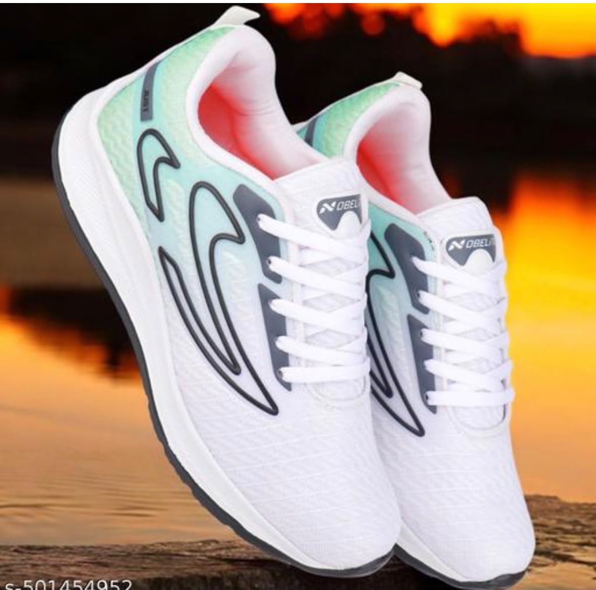 Men’s Stylish White & Mint Green Running Shoes – Lightweight Sports Sneakers