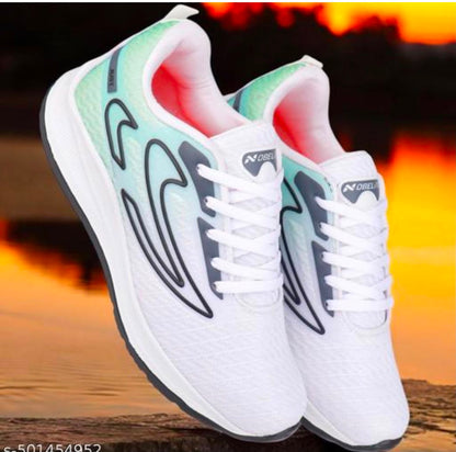 Men’s Stylish White & Mint Green Running Shoes – Lightweight Sports Sneakers