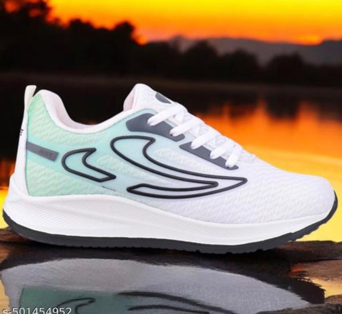 Men’s Stylish White & Mint Green Running Shoes – Lightweight Sports Sneakers
