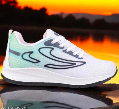 Men’s Stylish White & Mint Green Running Shoes – Lightweight Sports Sneakers
