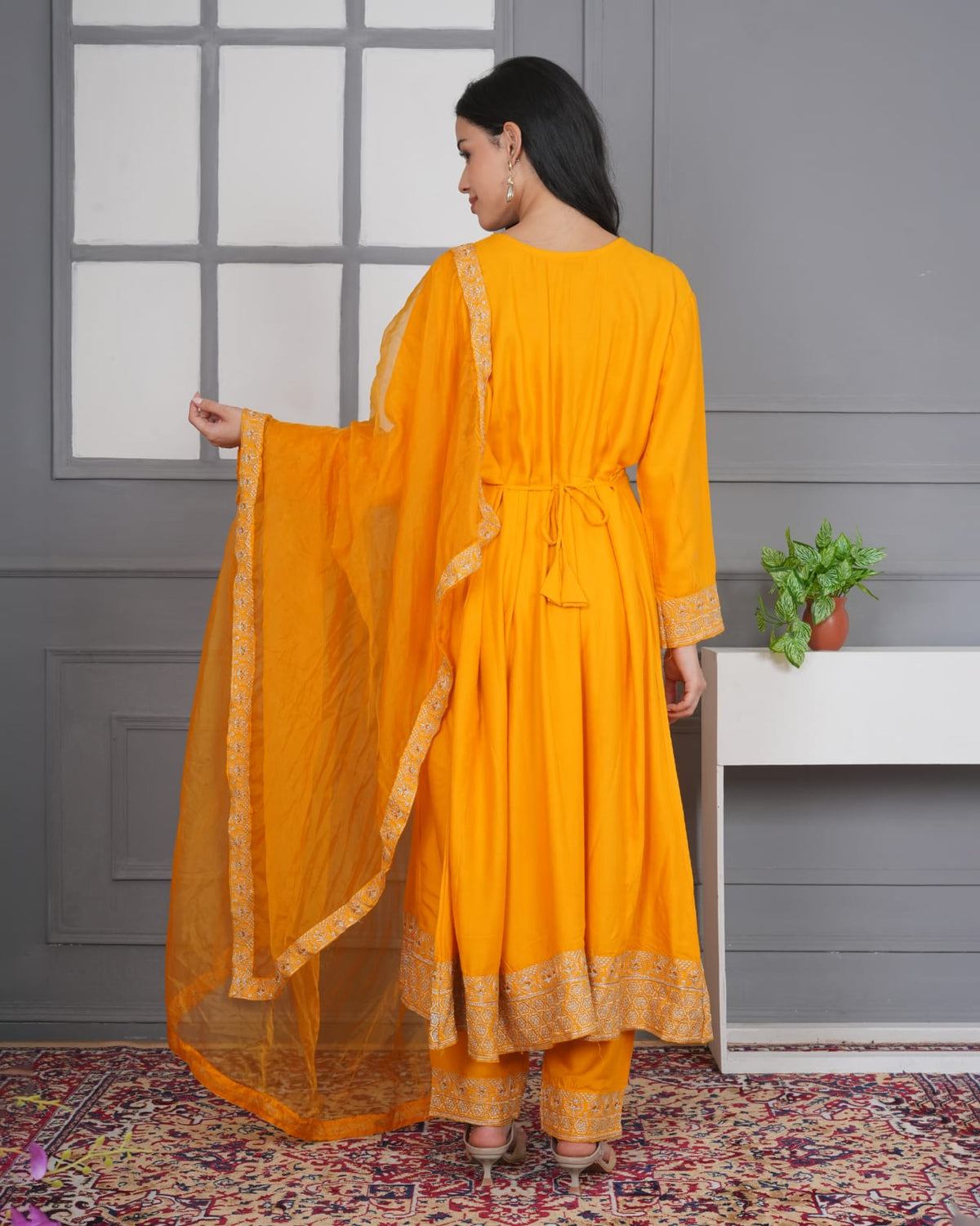 Elegant Mustard Yellow Embroidered Anarkali Suit Set with Dupatta